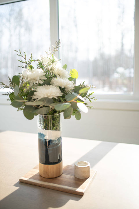 Resin Accented Vase with Bamboo Base