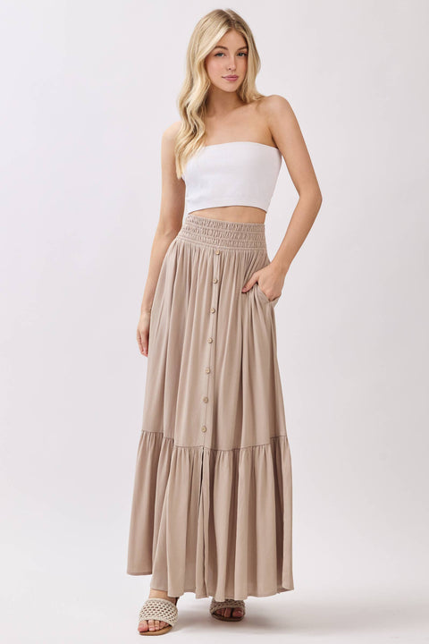 Ruffled Smocked Waist Tiered Maxi Skirt