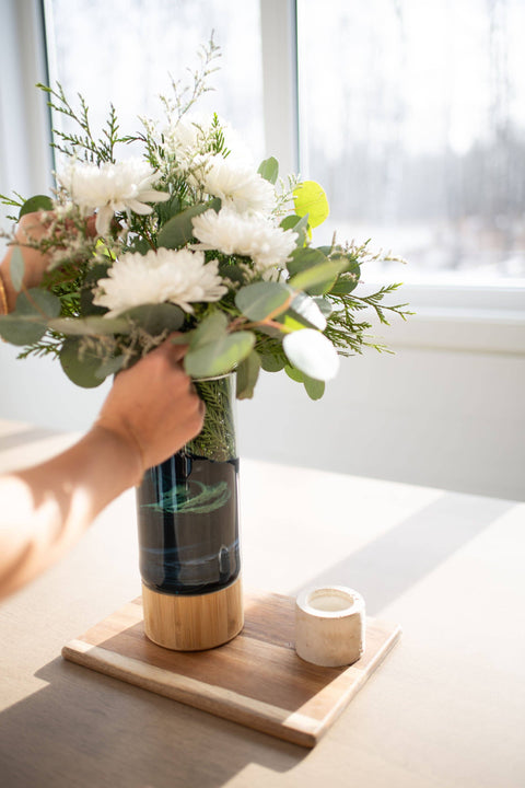 Resin Accented Vase with Bamboo Base