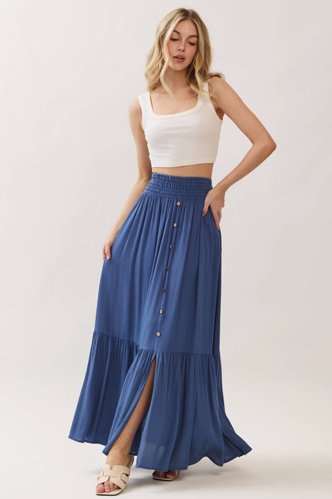 Ruffled Smocked Waist Tiered Maxi Skirt