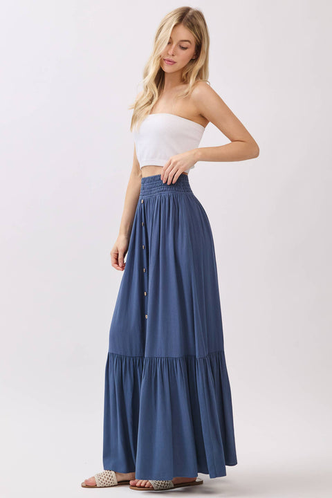 Ruffled Smocked Waist Tiered Maxi Skirt