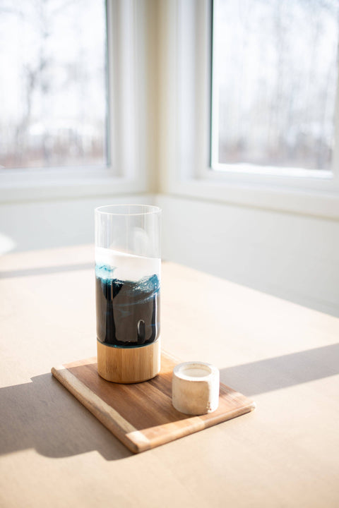 Resin Accented Vase with Bamboo Base
