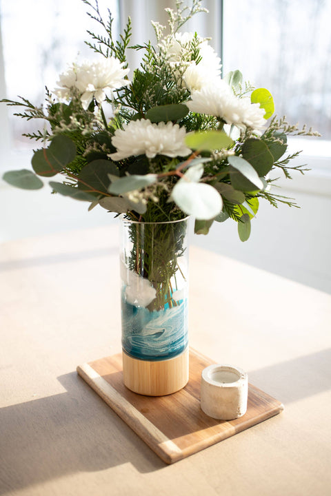 Resin Accented Vase with Bamboo Base