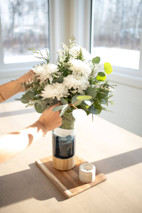 Resin Accented Vase with Bamboo Base
