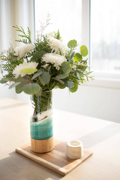 Resin Accented Vase with Bamboo Base