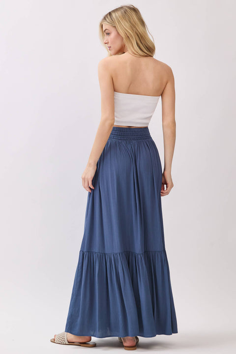 Ruffled Smocked Waist Tiered Maxi Skirt
