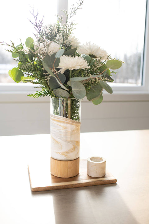 Resin Accented Vase with Bamboo Base