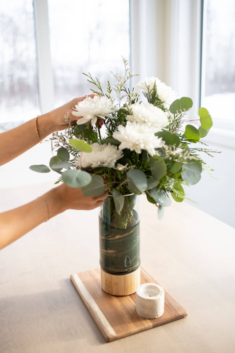Resin Accented Vase with Bamboo Base