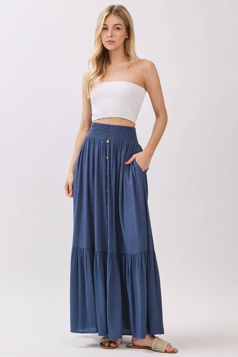 Ruffled Smocked Waist Tiered Maxi Skirt